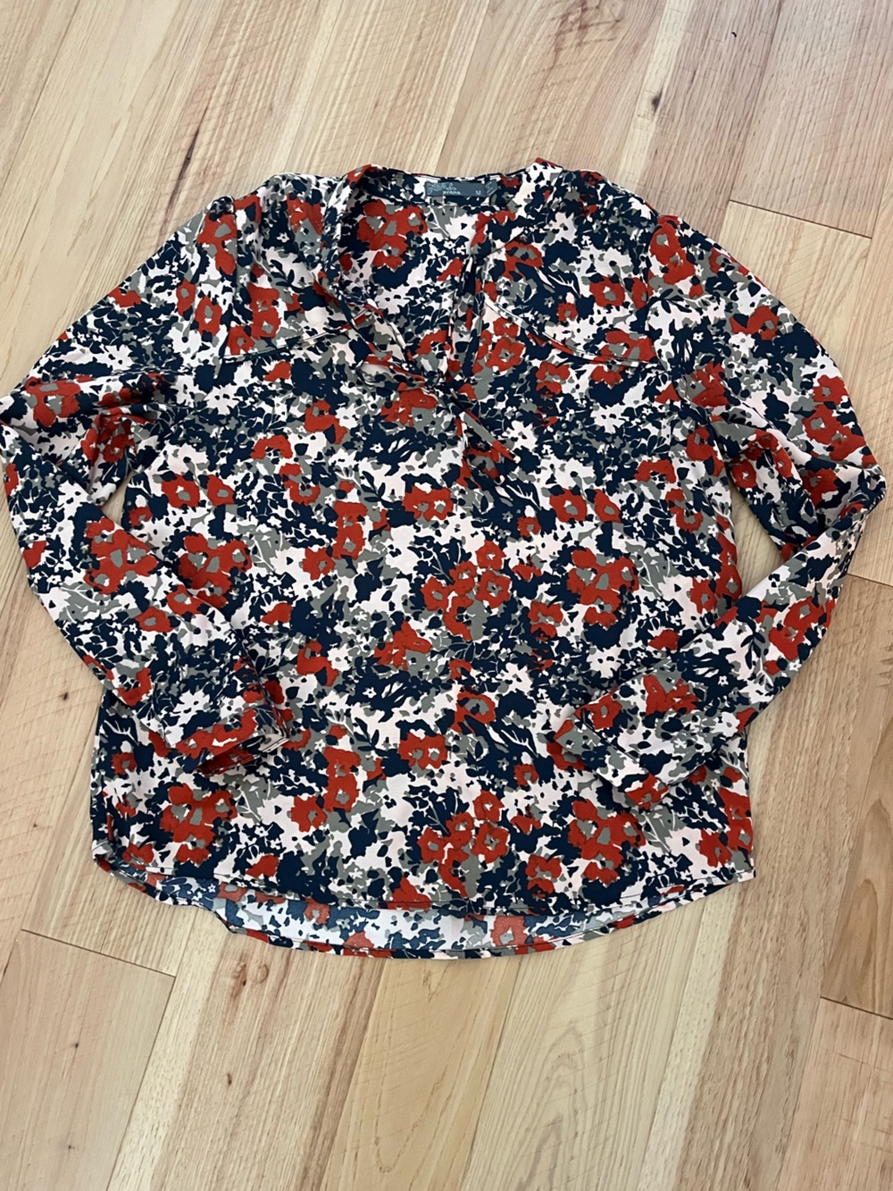 Prana Floral Top in Red, Navy & Cream